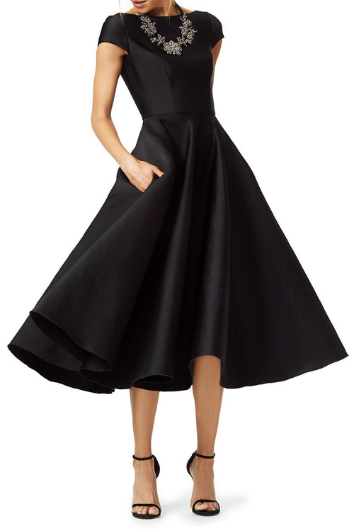 retro-hepburn-black-dress-boat-neck-satin-prom-gown-short