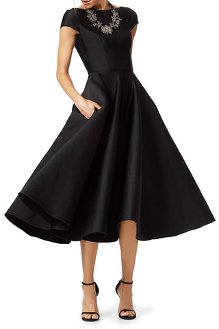 Retro Hepburn Black Dress Boat Neck Satin Prom Gown Short loveangeldress Retro Hepburn Black Dress Boat Neck Satin Prom Gown Short loveangeldress