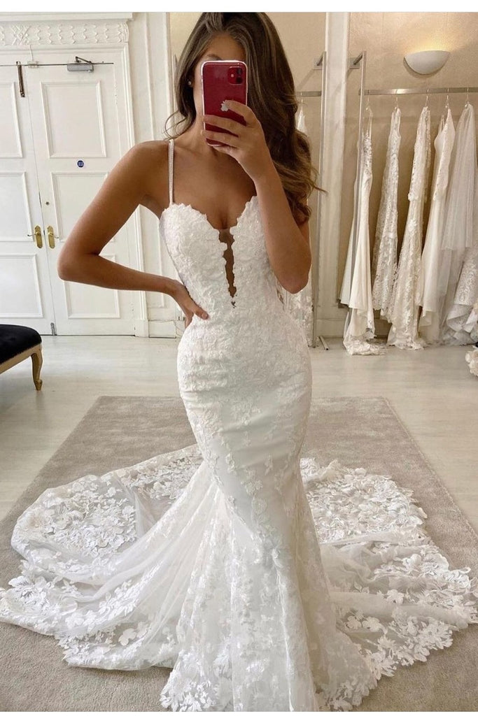 Romantic Lace Mermaid Wedding Dresses with Double Straps – loveangeldress