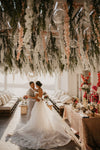 Romantic Lace Train Wedding Dress with Off-the-shoulder Straps