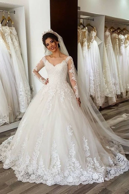 Off-the-shoulder Lace White Wedding Dress with Sleeves