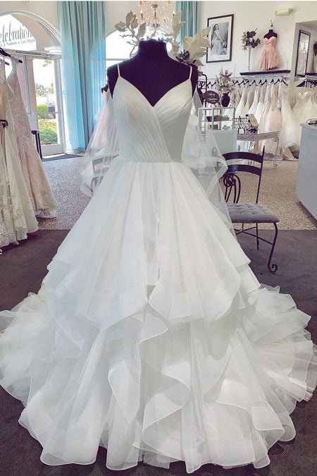 Deep V Neck Wedding Dresses Satin Ball Gown