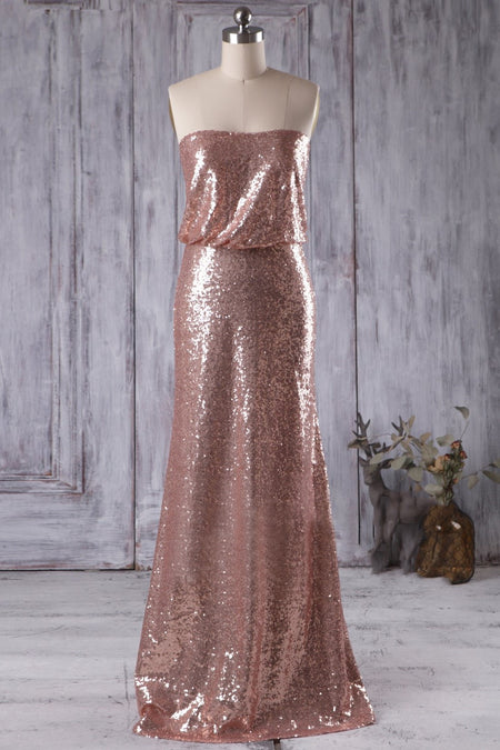 Sexy V-neckline A-line Champagne Bridesmaid Gown with Side Slit