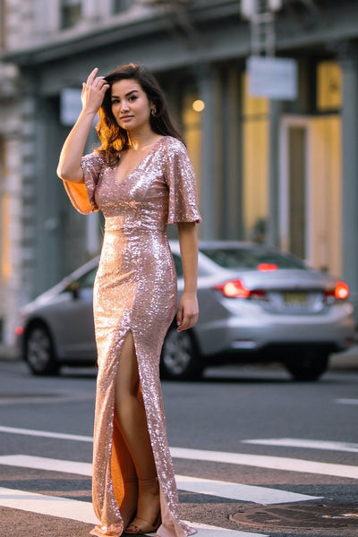 rose-gold-sequin-evening-dresses-with-sleeves