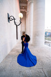Royal Blue Mermaid Prom Gown with Covered Back