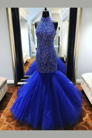 Royal Blue Rhinestones Prom Dress Mermaid Tulle Skirt loveangeldress Royal Blue Rhinestones Prom Dress Mermaid Tulle Skirt loveangeldress