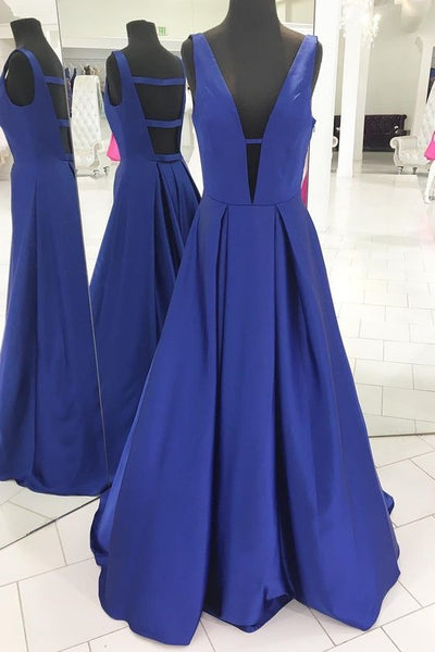 royal-blue-satin-prom-gowns-with-deep-v-neckline