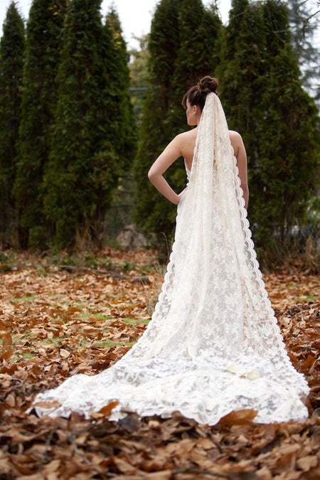 Cathedral Bridal Veils with Beaded Lace Appliqued Edge