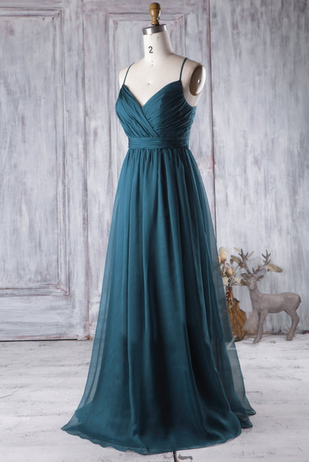 Beaded One-shoulder Blue Bridesmaid Gowns with Ruched Bodice