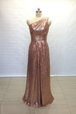 ruched-rose-gold-sequin-bridesmaid-gown-single-shoulder
