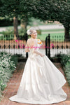 ruched-strapless-simple-satin-bridal-gowns-with-chapel-train