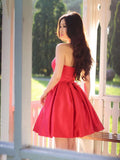 ruched-sweetheart-a-line-satin-red-short-bridesmaid-dress-1