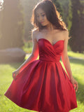 ruched-sweetheart-a-line-satin-red-short-bridesmaid-dress