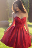 ruched-sweetheart-a-line-satin-red-short-bridesmaid-dress