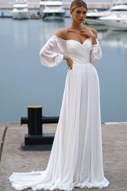 Ruched Sweetheart Chiffon Wedding Gown with Optional Sleeves loveangeldress Ruched Sweetheart Chiffon Wedding Gown with Optional Sleeves loveangeldress