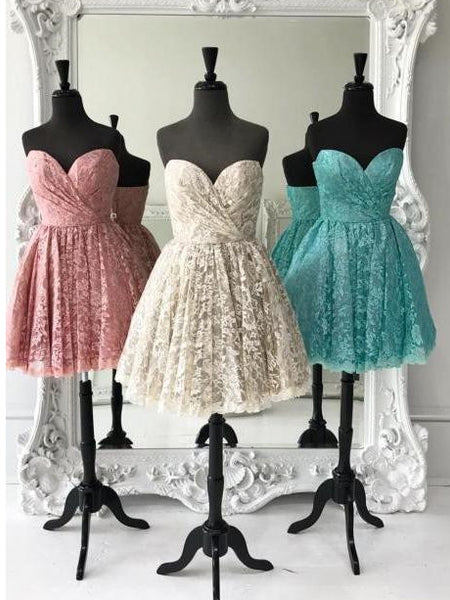 Ruched Sweetheart Lace Tiffany Blue Homecoming Dresses Short
