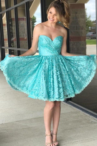 Ruched Sweetheart Lace Tiffany Blue Homecoming Dresses Short – loveangeldress