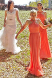 ruching-orange-chiffon-bridesmaid-dresses-with-halter-neckline