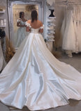 ruching-satin-bridal-dresses-with-flowers-off-the-shoulder-1