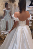    ruching-satin-bridal-dresses-with-flowers-off-the-shoulder-2