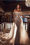 Ruching Sequins Wedding Gown Off-the-shoulder Neckline