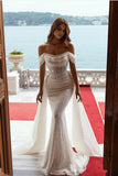 ruching-sequins-wedding-gown-off-the-shoulder-neckline