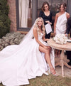 Ruching Strapless Satin Bridal Dress with Leg Slit