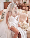 Ruching Strapless Satin Bridal Dress with Leg Slit