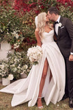 ruching-strapless-satin-bridal-dress-with-leg-slit