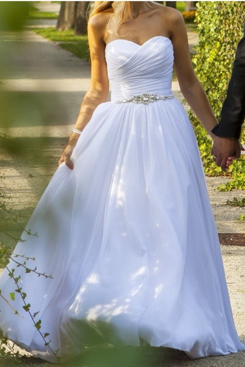 ruching-strapless-white-chiffon-bridal-dress-with-rhinestones-belt
