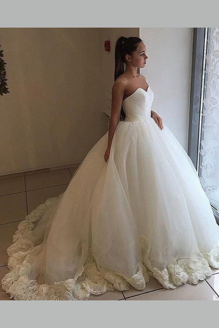 Deep V Neck Wedding Dresses Satin Ball Gown