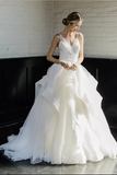 ruffled-organza-ball-gowns-wedding-dresses-lace-v-neckline-vestido-de-baile