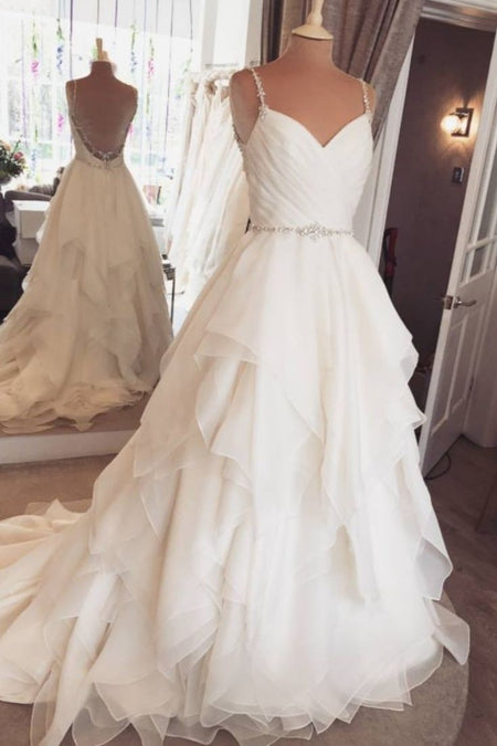 Deep V Neck Wedding Dresses Satin Ball Gown