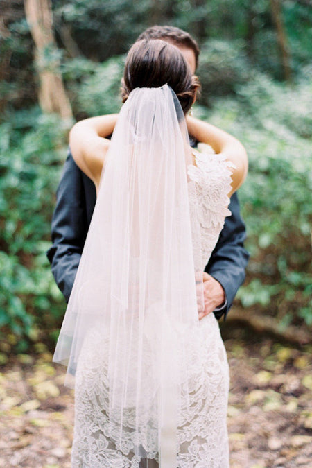 Two Tiers Finger Veils with Beaded Lace Hairband