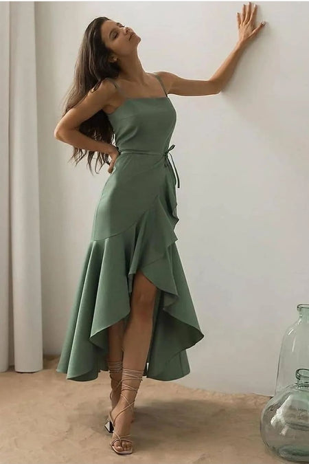 Green Sequin Bridesmaid Wedding Guests Dress with Draped Neckline