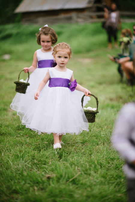 Scoop Neck Ivory Champagne Flower Girl Dress with Tulle Skirt