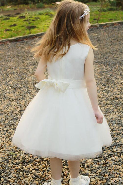 satin-and-tulle-tea-length-ivory-flower-girl-dress-with-ribbon-belt-1