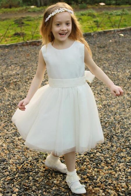 Sequin Tulle Flower Girls Dress Ball Gown with Bow Belt