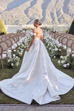    satin-cathedral-train-wedding-dresses-with-ruched-off-the-shoulder-neckline-1
