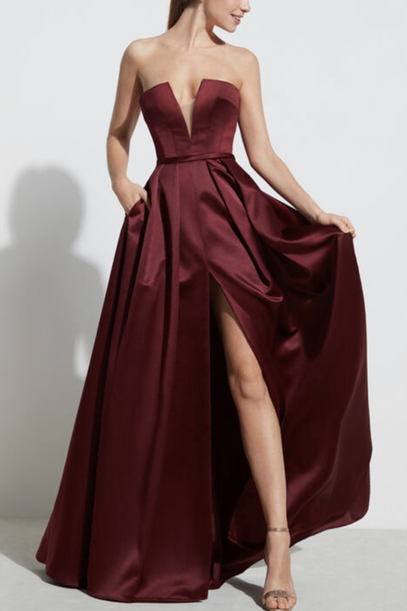 V-neck Fuchsia Satin Short Party Dresses Homecoming