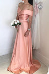 satin-long-pink-bridesmaid-dress-with-off-the-shoulder