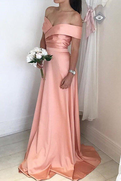 satin-long-pink-bridesmaid-dress-with-off-the-shoulder