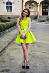 Satin Neon Yellow Homecoming Dresses with Belt