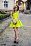Satin Neon Yellow Homecoming Dresses with Belt