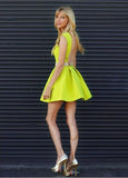 Satin Neon Yellow Homecoming Dresses with Belt loveangeldress Satin Neon Yellow Homecoming Dresses with Belt loveangeldress