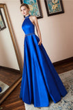 satin-royal-blue-prom-dress-beaded-halter-neckline