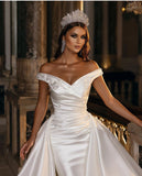 Satin Royal Bridal Gown with Beaded Off-the-shoulder