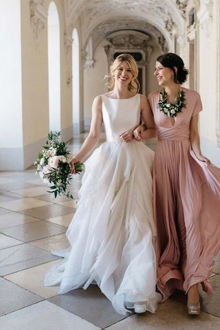 chiffon bridesmaid dresses under 100 Satin Sleeveless Garden Wedding Gown with Tulle Skirt – loveangeldress