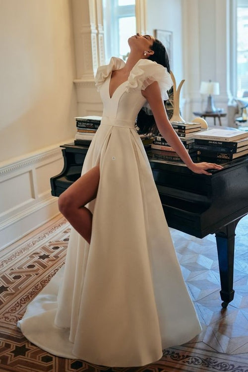 satin-v-neck-wedding-dress-with-pick-ups-shoulder