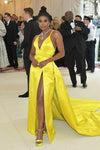 Satin Yellow Celebrity Prom Dress with Plunging V-neckline